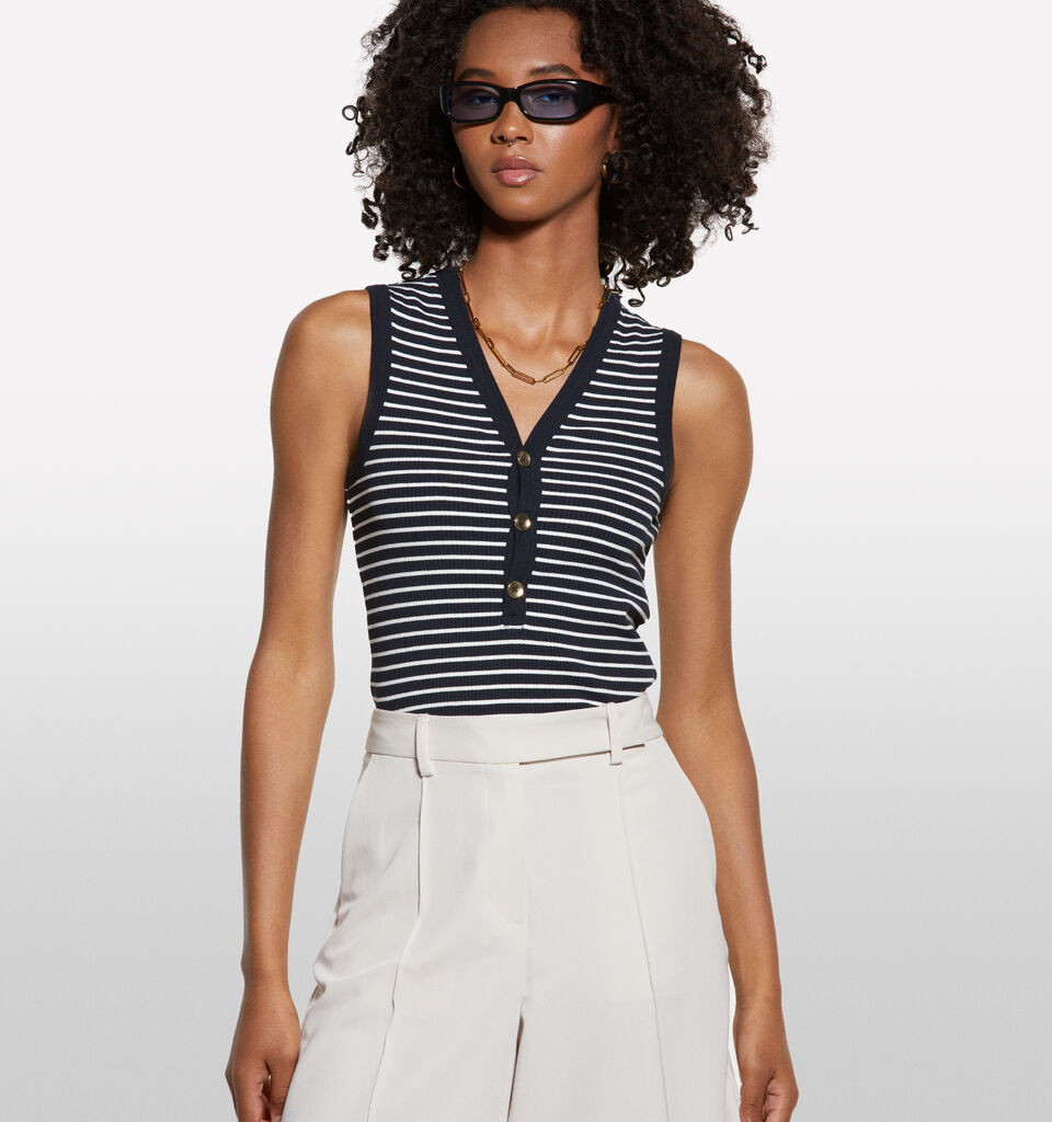 Top a righe con bottoni - top da donna - Blu Scuro | Sisley image number 3